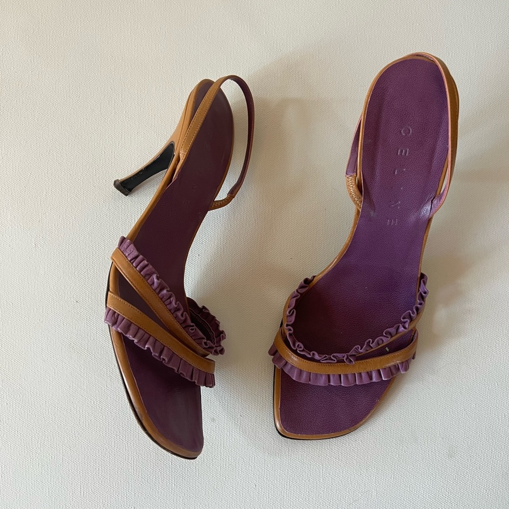 Celine slingback ruffle purple and tan heel size 38 - Picture 3 of 9